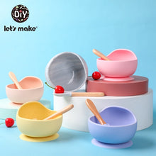 Load image into Gallery viewer, Let&#39;S Make 1set Silicone Baby Feeding Set Waterproof Spoon Non-Slip Feedings Silicone Bowl Tableware Baby Products Baby Plate