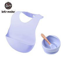 Load image into Gallery viewer, Let&#39;S Make 1set Silicone Baby Feeding Set Waterproof Spoon Non-Slip Feedings Silicone Bowl Tableware Baby Products Baby Plate