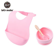 Load image into Gallery viewer, Let&#39;S Make 1set Silicone Baby Feeding Set Waterproof Spoon Non-Slip Feedings Silicone Bowl Tableware Baby Products Baby Plate