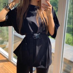 FSDA Summer 2020 Women Set O Neck Loose Short Sleeve Top Shirt And Biker Shorts Casual Two Piece Sets White Outfit Khaki Suit