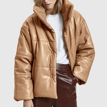 Load image into Gallery viewer, 2020 Solid PU LeatherDown Parkas Women Fashion High Imitation Leather Coats Women Elegant Thick Cotton Jackets Female Ladies C19