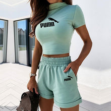 Load image into Gallery viewer, 2 Pieces Set Women Summer O-Neck Casual Crop Top 2020 Female Clothing Tracksuit Pockets Loose Shorts Two Pieces