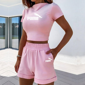 2 Pieces Set Women Summer O-Neck Casual Crop Top 2020 Female Clothing Tracksuit Pockets Loose Shorts Two Pieces