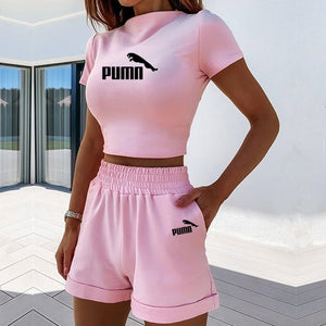 2 Pieces Set Women Summer O-Neck Casual Crop Top 2020 Female Clothing Tracksuit Pockets Loose Shorts Two Pieces