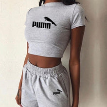 Load image into Gallery viewer, 2 Pieces Set Women Summer O-Neck Casual Crop Top 2020 Female Clothing Tracksuit Pockets Loose Shorts Two Pieces