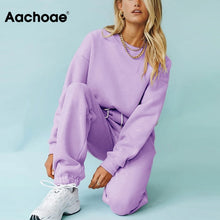 Load image into Gallery viewer, Aachoae Solid Casual Tracksuit Women Sports 2 Pieces Set Sweatshirts Pullover Hoodies Suit 2020 Home Sweatpants Shorts Outfits