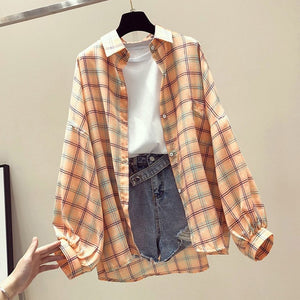 Summer Half Batwing Sleeve Shirts Women Pockets Button Plaid Female Shirt Blusa Mujer 2020 Spring Plus Size Tops Ladies Clothing