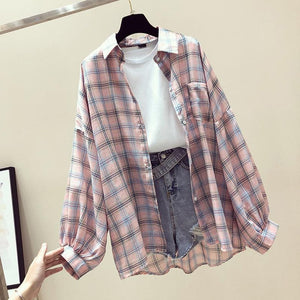 Summer Half Batwing Sleeve Shirts Women Pockets Button Plaid Female Shirt Blusa Mujer 2020 Spring Plus Size Tops Ladies Clothing