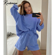 Load image into Gallery viewer, Rockmore Long Sleeve Two Piece Sets Track Suit Women Plus Size Sweatshirts Drawstring Shorts Autumn Streetwear 2 Pieces Outfits