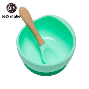 Let'S Make 1set Silicone Baby Feeding Set Waterproof Spoon Non-Slip Feedings Silicone Bowl Tableware Baby Products Baby Plate