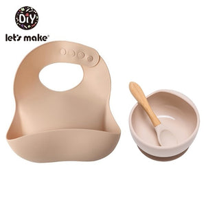 Let'S Make 1set Silicone Baby Feeding Set Waterproof Spoon Non-Slip Feedings Silicone Bowl Tableware Baby Products Baby Plate