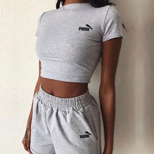 Load image into Gallery viewer, 2 Pieces Set Women Summer O-Neck Casual Crop Top 2020 Female Clothing Tracksuit Pockets Loose Shorts Two Pieces