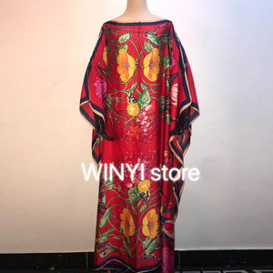 winyi Retro Floral Print Lady Long Dress Elegant Beach Belt Sexy  Appearance Print Long Jacket Bohemian Dress Lady Vestidos