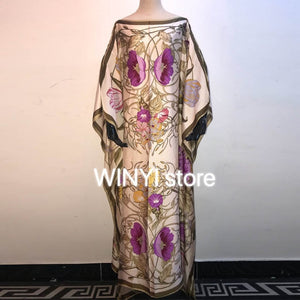 winyi Retro Floral Print Lady Long Dress Elegant Beach Belt Sexy  Appearance Print Long Jacket Bohemian Dress Lady Vestidos