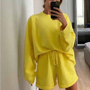 Rockmore Long Sleeve Two Piece Sets Track Suit Women Plus Size Sweatshirts Drawstring Shorts Autumn Streetwear 2 Pieces Outfits