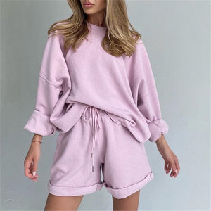 Rockmore Long Sleeve Two Piece Sets Track Suit Women Plus Size Sweatshirts Drawstring Shorts Autumn Streetwear 2 Pieces Outfits