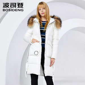 Bosideng Long Down Coat Women Fashion Casual Straight Hoodie Zipper Windproof and Waterproof  Women's Coat  B80141012