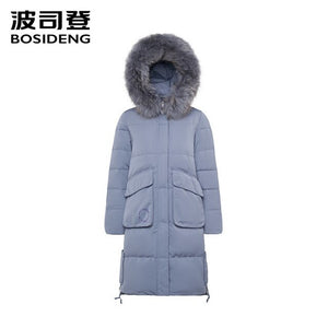 Bosideng Long Down Coat Women Fashion Casual Straight Hoodie Zipper Windproof and Waterproof  Women's Coat  B80141012