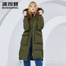 Load image into Gallery viewer, Bosideng Long Down Coat Women Fashion Casual Straight Hoodie Zipper Windproof and Waterproof  Women&#39;s Coat  B80141012