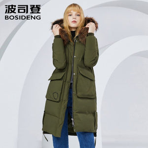 Bosideng Long Down Coat Women Fashion Casual Straight Hoodie Zipper Windproof and Waterproof  Women's Coat  B80141012