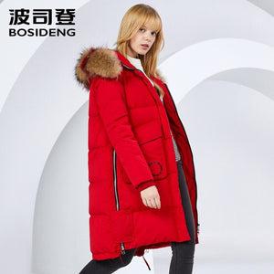 Bosideng Long Down Coat Women Fashion Casual Straight Hoodie Zipper Windproof and Waterproof  Women's Coat  B80141012