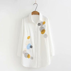 New Arrival Women Dot Embroidery Cotton White Shirt Long Sleeve Casual Blouse Loose Plus Size 4XL Tops Feminina Blusa T06218F