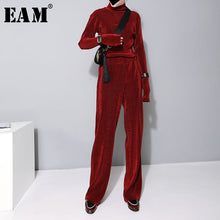 Load image into Gallery viewer, [EAM] Wide Leg Pants Two Piece Suit New Round Neck Long Sleeve Black Loose Fit Women Fashion Spring Spring Autumn 2020 JZ535